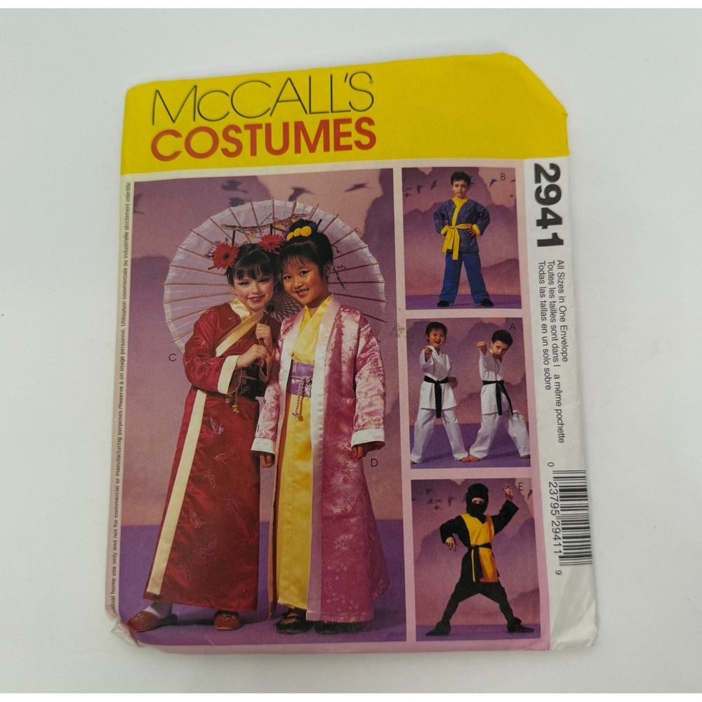 McCalls 2941 Boys & Girls Geisha Ninja Costumes Oriental Robes Sizes 3 4 5 6 7 8